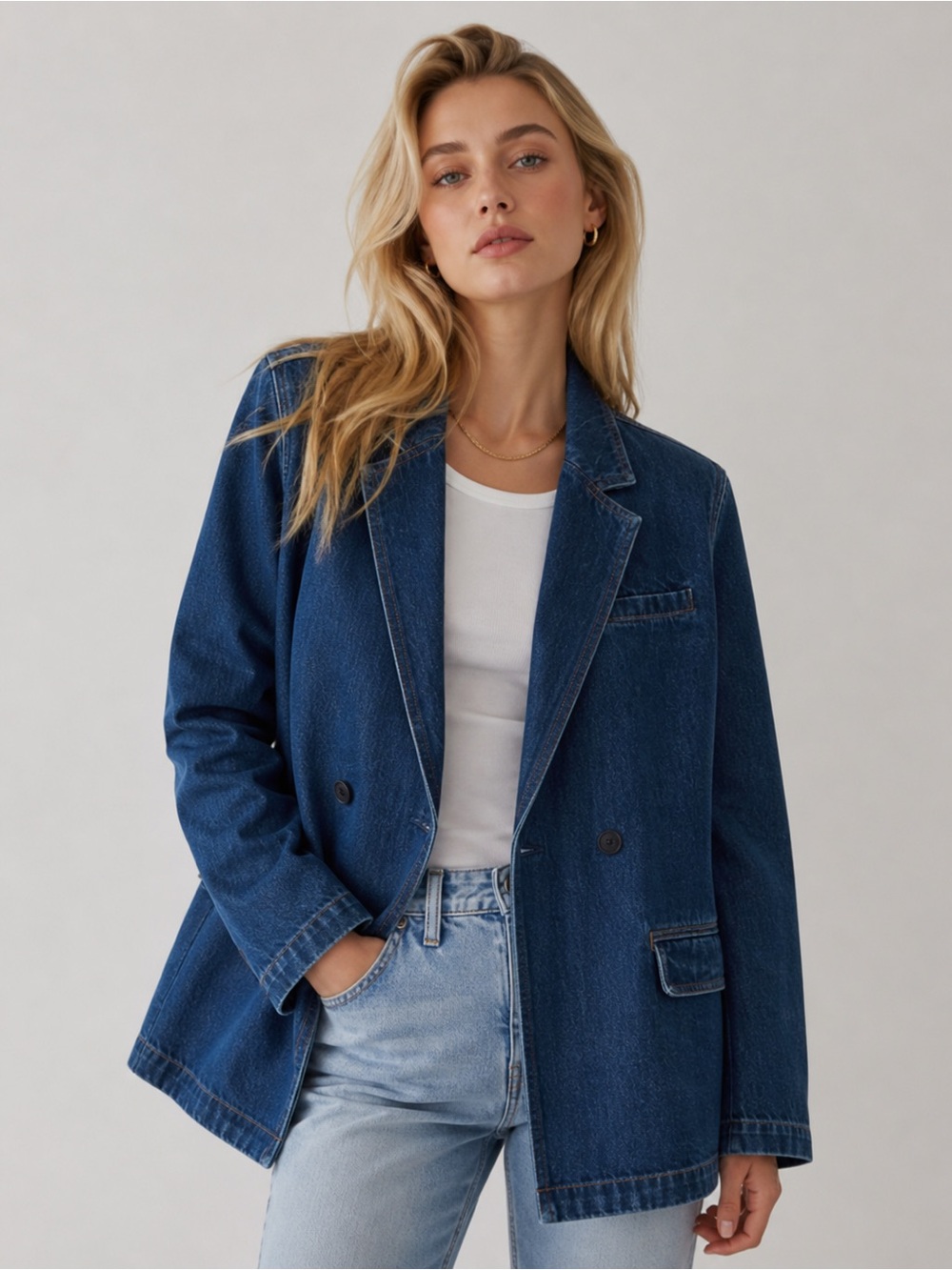 Madewell Denim Blazer Jacket Deerdorff Wash‎ Double Breasted Blue Size XS
